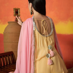 Stylum Women's Yellow Solid Rayon Anarkali Kurta Pant Dupatta Set (KPDBUTTERREVOLT)