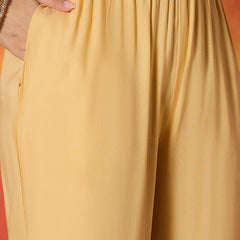 Stylum Women's Yellow Solid Rayon Anarkali Kurta Pant Dupatta Set (KPDBUTTERREVOLT)