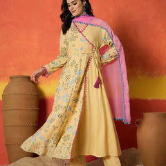 Stylum Women's Butter Bandhani Geometric Printed Rayon Angrakha Style Kurta Pant Dupatta Set (KPDBUTTERRHYME)