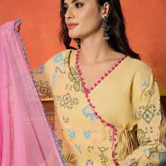 Stylum Women's Butter Bandhani Geometric Printed Rayon Angrakha Style Kurta Pant Dupatta Set (KPDBUTTERRHYME)
