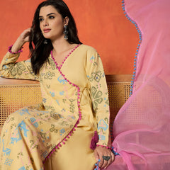 Stylum Women's Butter Bandhani Geometric Printed Rayon Angrakha Style Kurta Pant Dupatta Set (KPDBUTTERRHYME)
