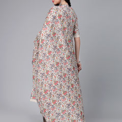 Stylum Women's Floral Printed Cotton Naira Cut Kurta Pant Dupatta Set (KPDCANVAS)