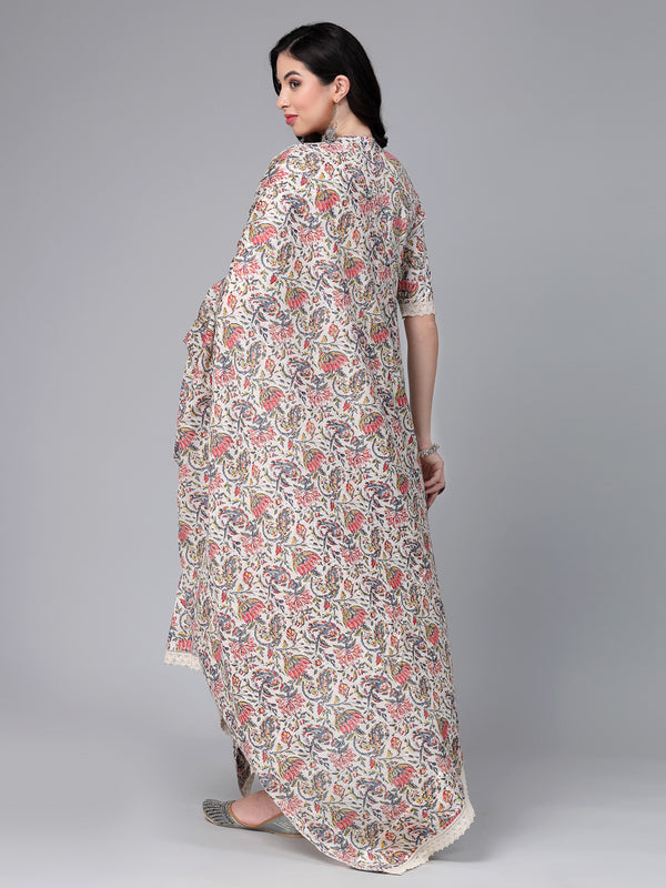 Stylum Women's Floral Printed Cotton Naira Cut Kurta Pant Dupatta Set (KPDCANVAS)