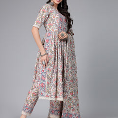 Stylum Women's Floral Printed Cotton Naira Cut Kurta Pant Dupatta Set (KPDCANVAS)
