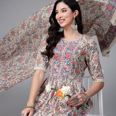 Stylum Women's Floral Printed Cotton Naira Cut Kurta Pant Dupatta Set (KPDCANVAS)