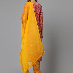 Stylum Women's Floral Printed Cotton Straight Kurta Pant Dupatta Set (KPDCHAMELI)