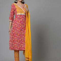 Stylum Women's Floral Printed Cotton Straight Kurta Pant Dupatta Set (KPDCHAMELI)