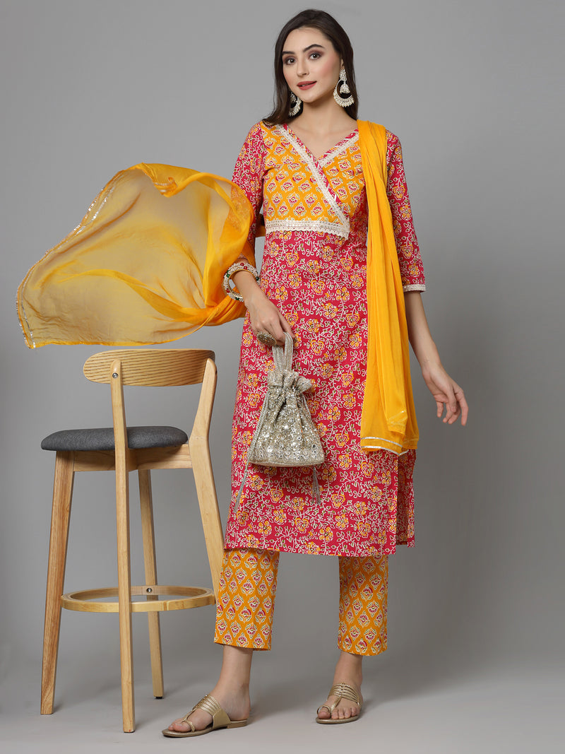 Stylum Women's Floral Printed Cotton Straight Kurta Pant Dupatta Set (KPDCHAMELI)
