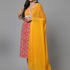 Stylum Women's Floral Printed Cotton Straight Kurta Pant Dupatta Set (KPDCHAMELI)