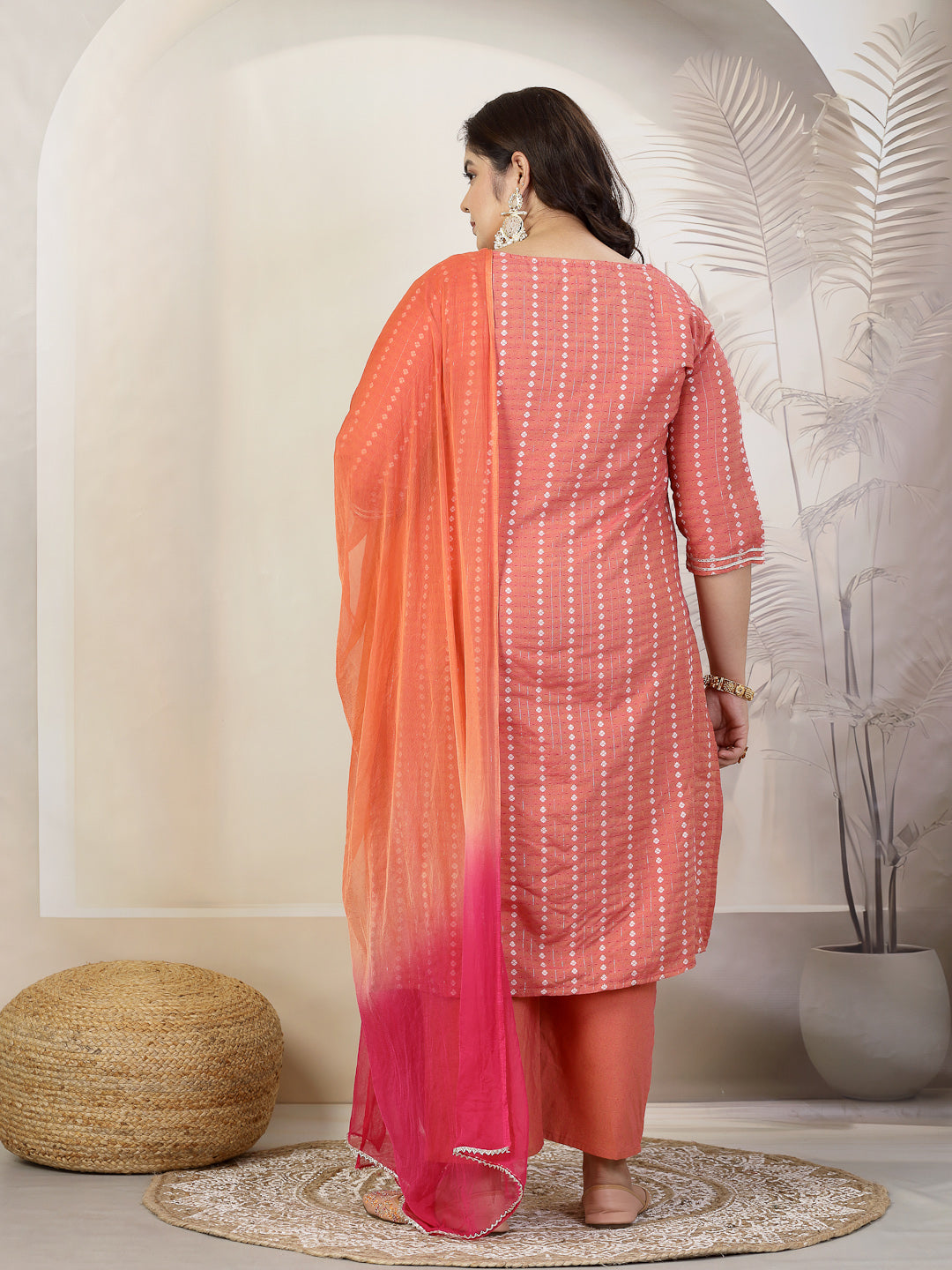 Plus Size Women Woven Design & Embroidered Cotton Blend Straight Kurta with Pant & Dupatta (KPDCORALFOXPLUS)