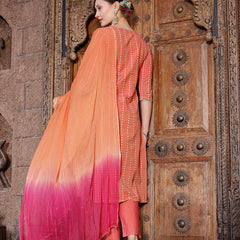 Stylum Women's Woven Design & Embroidered Cotton Blend Straight Kurta with Pant & Dupatta (KPDCORALFOX)