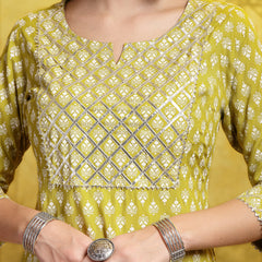 Stylum Women's Printed & Embellished Cotton Straight Kurta Pant Dupatta Set (KPDCORNDRIVE)