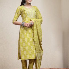 Stylum Women's Printed & Embroidered Rayon Straight Kurta Pant Dupatta Set (KPDCORNKOHLI)