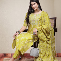 Stylum Women's Printed & Embroidered Rayon Straight Kurta Pant Dupatta Set (KPDCORNKOHLI)