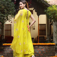 Stylum Women's Corn Solid & Embellished Rayon Flared Kurta Palazzo Dupatta Set (KPDCORNPURVI)