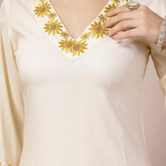 Stylum Women's Solid & Embroidered Rayon Straight Kurta Pant & Dupatta Set (KPDCREAMBELL)