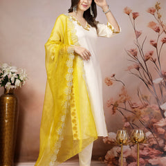 Stylum Women's Solid & Embroidered Rayon Straight Kurta Pant & Dupatta Set (KPDCREAMBELL)