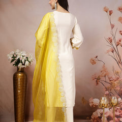 Stylum Women's Solid & Embroidered Rayon Straight Kurta Pant & Dupatta Set (KPDCREAMBELL)