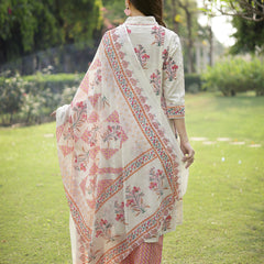 Stylum Women's Cream Floral Printed Cotton A-Line Kurta Pant Dupatta Set (KPDCREAMDIZA)