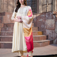 Stylum Women's Cream Solid & Embroidered Rayon Anarkali Kurta Pant Dupatta Set (KPDCREAMUTSA)