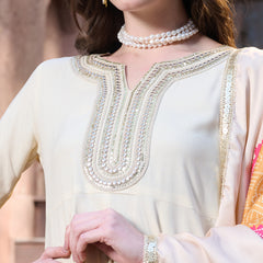 Stylum Women's Cream Solid & Embroidered Rayon Anarkali Kurta Pant Dupatta Set (KPDCREAMUTSA)