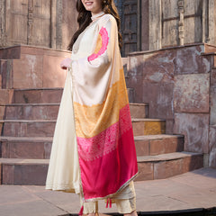 Stylum Women's Cream Solid & Embroidered Rayon Anarkali Kurta Pant Dupatta Set (KPDCREAMUTSA)