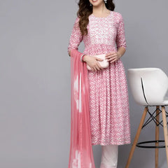 Stylum Women's Printed Rayon Naira Cut Kurta Pant Dupatta Set (KPDEMILY)