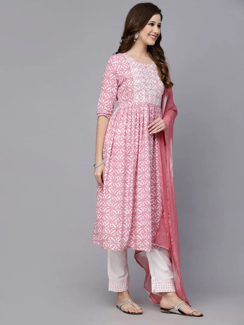 Stylum Women's Printed Rayon Naira Cut Kurta Pant Dupatta Set (KPDEMILY)