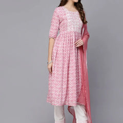 Stylum Women's Printed Rayon Naira Cut Kurta Pant Dupatta Set (KPDEMILY)