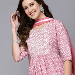 Stylum Women's Printed Rayon Naira Cut Kurta Pant Dupatta Set (KPDEMILY)