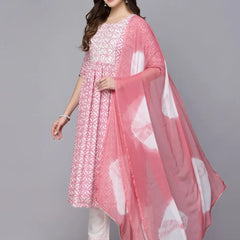 Stylum Women's Printed Rayon Naira Cut Kurta Pant Dupatta Set (KPDEMILY)