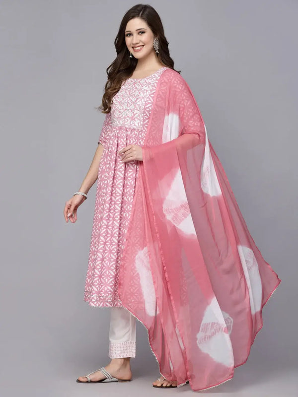 Stylum Women's Printed Rayon Naira Cut Kurta Pant Dupatta Set (KPDEMILY)