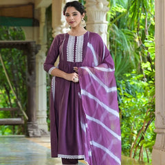 Stylum Women's Solid Chinnon Naira cut Kurta Pant Dupatta Set (KPDFLO)