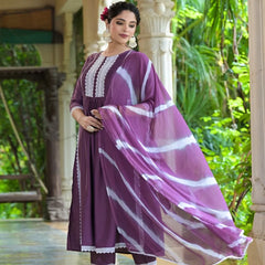 Stylum Women's Solid Chinnon Naira cut Kurta Pant Dupatta Set (KPDFLO)