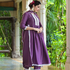 Stylum Women's Solid Chinnon Naira cut Kurta Pant Dupatta Set (KPDFLO)