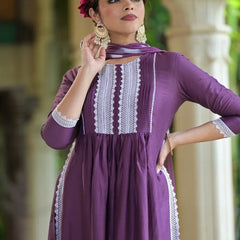 Stylum Women's Solid Chinnon Naira cut Kurta Pant Dupatta Set (KPDFLO)