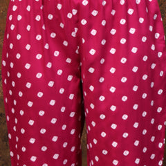 Stylum Women's Magenta Bandhej Printed Rayon Flared Kurta Pant Dupatta Set (KPDGEMALIA)