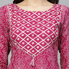 Stylum Women's Bandhej Printed Rayon Kurta Pant Dupatta Set (KPDGEMLEMON)