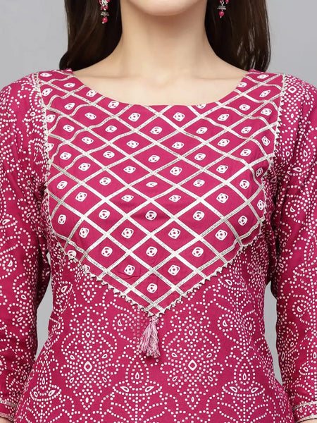 Stylum Women's Bandhej Printed Rayon Kurta Pant Dupatta Set (KPDGEMLEMON)