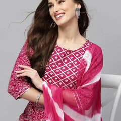 Stylum Women's Bandhej Printed Rayon Kurta Pant Dupatta Set (KPDGEMLEMON)