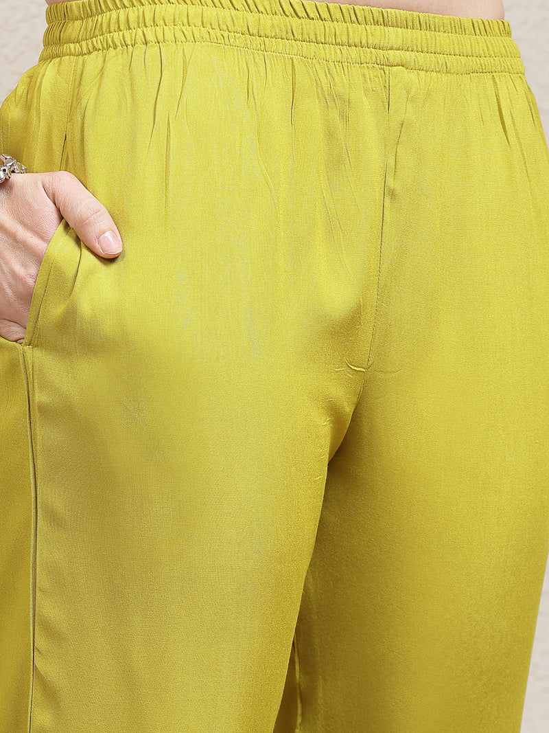 Stylum Women's Printed & Embroidered Naira Cut Kurta Pant Dupatta Set (KPDGERMANGREEN)