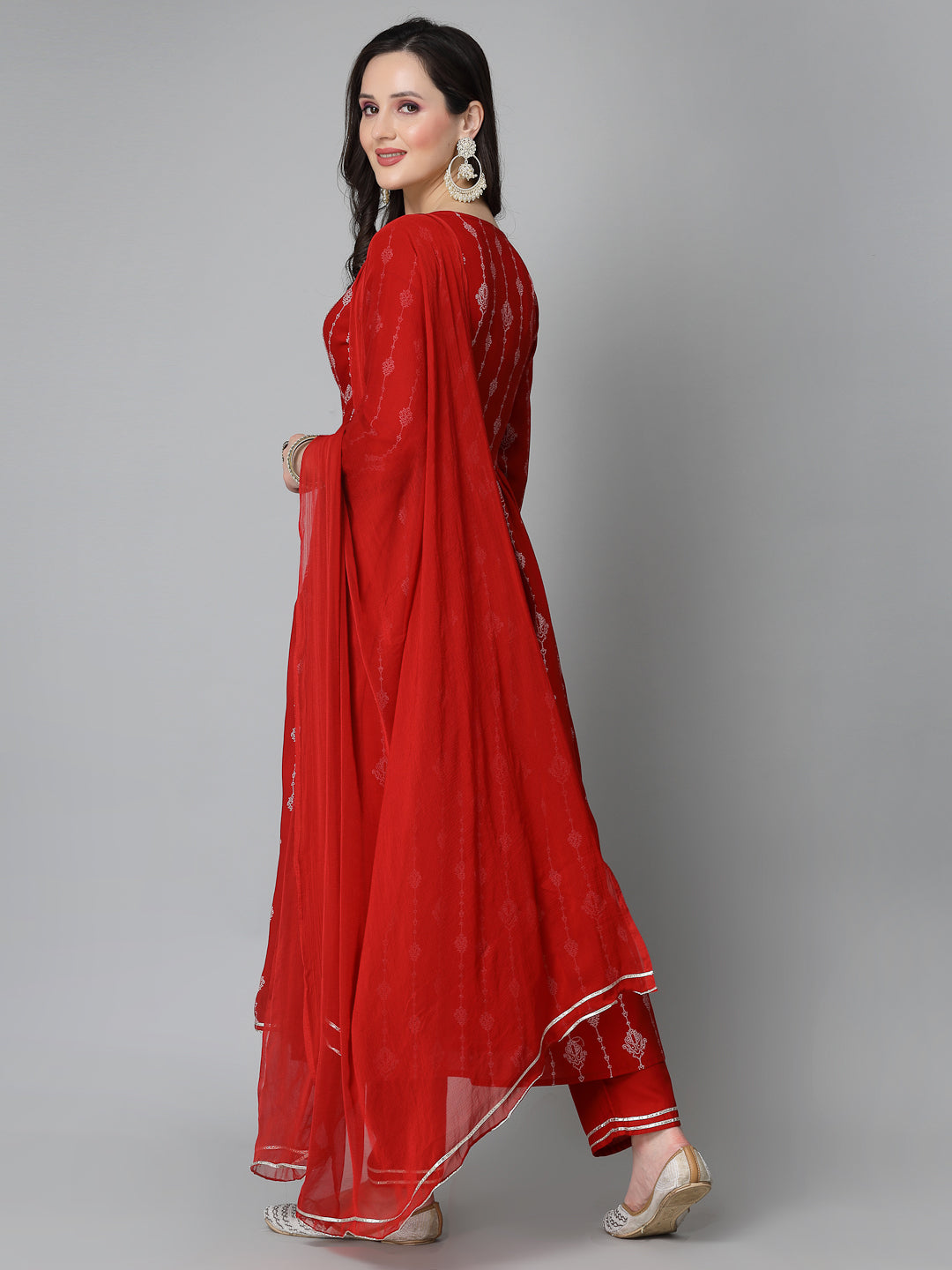 Stylum Women's Printed & Embroidered Naira Cut Kurta Pant Dupatta Set (KPDGERMANRED)