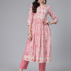 Stylum Women's Floral Printed Cotton Naira Cut Kurta Pant Dupatta Set (KPDGOHER)