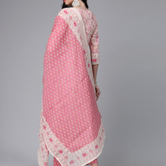 Stylum Women's Floral Printed Cotton Naira Cut Kurta Pant Dupatta Set (KPDGOHER)