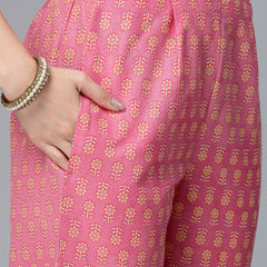 Stylum Women's Floral Printed Cotton Naira Cut Kurta Pant Dupatta Set (KPDGOHER)