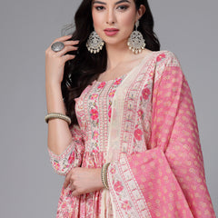 Stylum Women's Floral Printed Cotton Naira Cut Kurta Pant Dupatta Set (KPDGOHER)