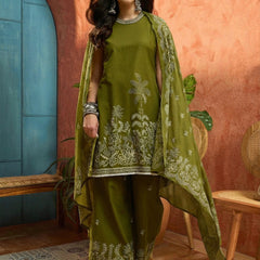 Stylum Women's Green Solid & Embroidered Cotton Straight Kurta Palazzo Dupatta Set (KPDGREENALINA)