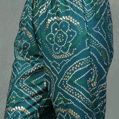 Stylum Women's Green Bandhani Print & Embroidered Muslin Straight Kurta Pant Dupatta Set (KPDGREENBANNO)