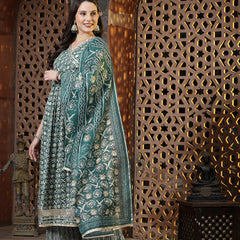 Stylum Women's Floral Printed Cotton Blend Angrakha Kurta Palazzo Dupatta Set (KPDGREENBHAVI)