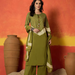 Stylum Women's Green Bandhej Printed Cotton Straight Kurta Pant Dupatta Set (KPDGREENDIRAM)